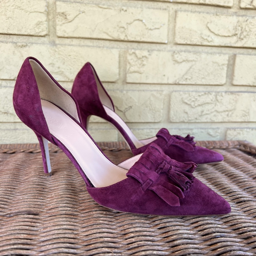 J.Crew Women’s 8 Burgundy Suede Pointy Tassel Kilted Heels Dress Pumps